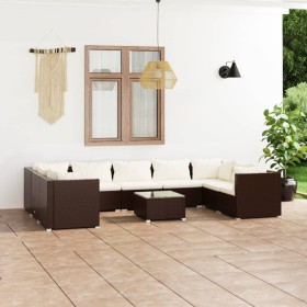 Garden furniture set 10 pieces and brown synthetic rattan cushions by , Garden sets - Ref: Foro24-3101978, Price: 771,99 €, D...