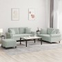 Sofa set with cushions 3 pieces light gray velvet by , Sofas - Ref: Foro24-3202240, Price: 573,60 €, Discount: %