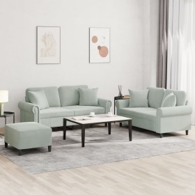 3-teilige Sofagarnitur aus hellgrauem Samt mit Kissen von , Sofas - Ref: Foro24-3202240, Preis: 571,83 €, Rabatt: %