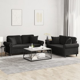 2-piece black velvet sofa set with cushions by , Sofas - Ref: Foro24-3202235, Price: 526,33 €, Discount: %