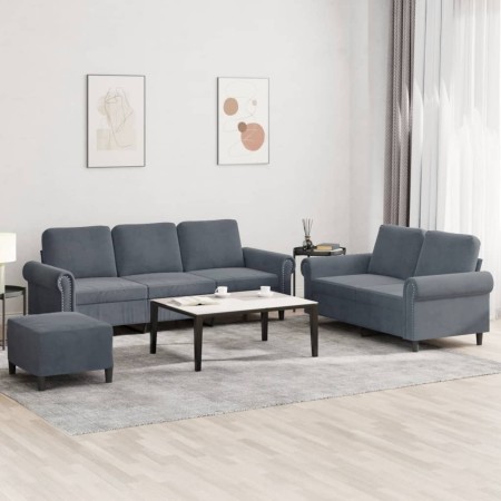 Dark gray velvet 3-piece sofa set with cushions by , Sofas - Ref: Foro24-3202261, Price: 642,33 €, Discount: %