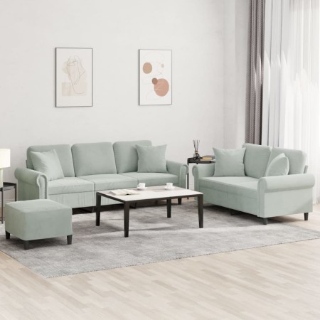 Sofa set with cushions 3 pieces light gray velvet by , Sofas - Ref: Foro24-3202280, Price: 630,41 €, Discount: %