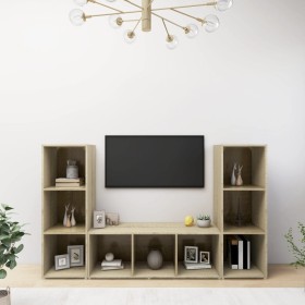 Living room furniture 3 pieces engineered wood Sonoma oak by , TV Furniture - Ref: Foro24-3079964, Price: 122,44 €, Discount: %