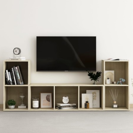 Living room furniture 3 pieces engineered wood Sonoma oak by , TV Furniture - Ref: Foro24-3080018, Price: 104,27 €, Discount: %