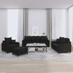 Black velvet 4-piece sofa set with cushions by , Sofas - Ref: Foro24-3201695, Price: 721,95 €, Discount: %