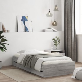 Sonoma gray engineered wood bed with drawers 90x190 cm by , Beds and slatted bases - Ref: Foro24-3207327, Price: 165,99 €, Di...