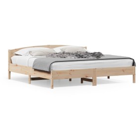 Bed frame with solid pine wood headboard 200x200cm by , Beds and slatted bases - Ref: Foro24-3216188, Price: 189,99 €, Discou...