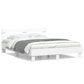 Estructura cama con cabecero madera ingeniería blanco 150x200cm de , Camas y somieres - Ref: Foro24-3207413, Precio: 134,99 €...