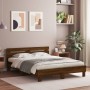 Oak brown engineered wood bed with headboard 140x200 cm by , Beds and slatted bases - Ref: Foro24-3207426, Price: 173,20 €, D...