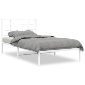 Estructura de cama de metal con cabecero blanco 100x190 cm de , Camas y somieres - Ref: Foro24-355604, Precio: 55,62 €, Descu...