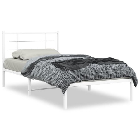 Metal bed frame with white headboard 107x203 cm by , Beds and slatted bases - Ref: Foro24-355606, Price: 59,40 €, Discount: %