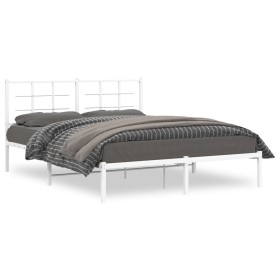 Metal bed frame with white headboard 150x200 cm by , Beds and slatted bases - Ref: Foro24-355612, Price: 104,99 €, Discount: %