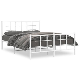 Metal bed frame with headboard and white footboard 135x190 cm by , Beds and slatted bases - Ref: Foro24-355627, Price: 112,99...