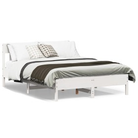 Bed frame with white pine wood headboard 140x200 cm by , Beds and slatted bases - Ref: Foro24-842647, Price: 125,76 €, Discou...