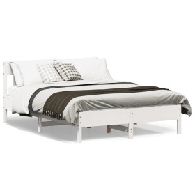 Bed frame with white pine wood headboard 120x200 cm by , Beds and slatted bases - Ref: Foro24-842651, Price: 119,64 €, Discou...