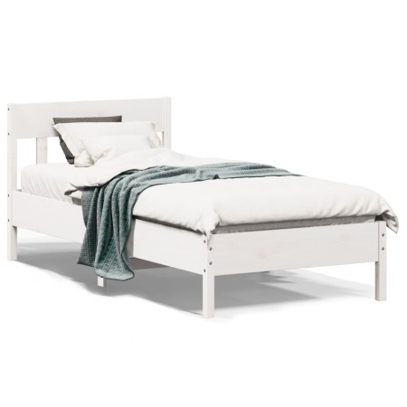 Bed frame with white pine wood headboard 75x190 cm by , Beds and slatted bases - Ref: Foro24-842679, Price: 83,41 €, Discount: %