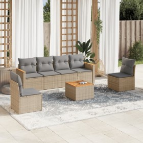 Set of 7-piece garden sofas and beige synthetic rattan cushions by , Garden sets - Ref: Foro24-3258272, Price: 460,38 €, Disc...