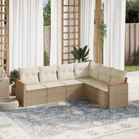 Gartensofa-Set mit Kissen, 6-teilig, beiges synthetisches Rattan von , Gartensets - Ref: Foro24-3258404, Preis: 496,21 €, Rab...