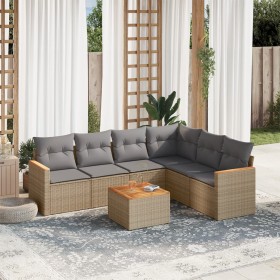 7-teiliges Gartensofa-Set und beigefarbene synthetische Rattankissen von , Gartensets - Ref: Foro24-3258412, Preis: 523,99 €,...