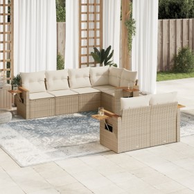 Set of 7-piece garden sofas and beige synthetic rattan cushions by , Garden sets - Ref: Foro24-3259384, Price: 665,38 €, Disc...