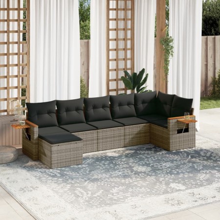 7-piece garden sofa set with gray PE rattan cushions by , Garden sets - Ref: Foro24-3259435, Price: 469,18 €, Discount: %