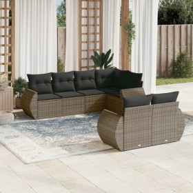 7-piece garden sofa set with gray PE rattan cushions by , Garden sets - Ref: Foro24-3253947, Price: 577,38 €, Discount: %