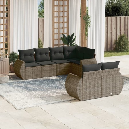 7-piece garden sofa set with gray PE rattan cushions by , Garden sets - Ref: Foro24-3253947, Price: 578,59 €, Discount: %