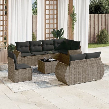 Set de muebles de jardín 9 pzas y cojines ratán sintético gris de , Conjuntos de jardín - Ref: Foro24-3253987, Precio: 680,52...