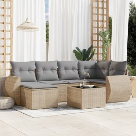 7-teiliges Gartensofa-Set und beigefarbene synthetische Rattankissen von , Gartensets - Ref: Foro24-3254006, Preis: 535,13 €,...