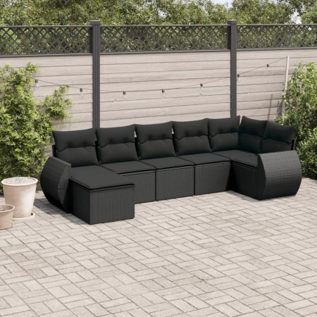 7-teiliges Garten-Essset und schwarze Kissen aus synthetischem Rattan von , Gartensets - Ref: Foro24-3254012, Preis: 463,41 €...