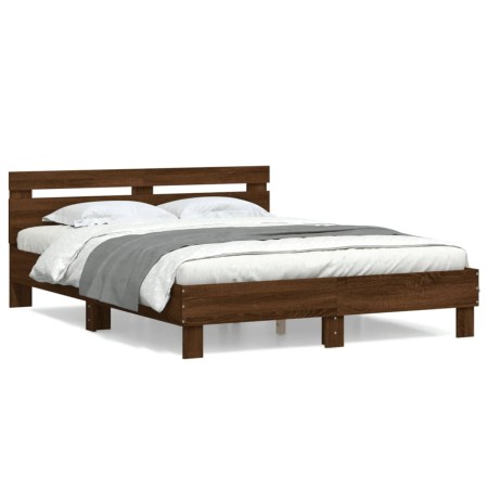 Oak brown engineered wood bed with headboard 150x200 cm by , Beds and slatted bases - Ref: Foro24-3207419, Price: 161,28 €, D...