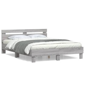 Sonoma gray engineered wood bed with headboard 140x200 cm by , Beds and slatted bases - Ref: Foro24-3207425, Price: 132,13 €,...