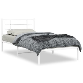 Estructura de cama de metal con cabecero blanco 100x200 cm de , Camas y somieres - Ref: Foro24-355605, Precio: 56,00 €, Descu...