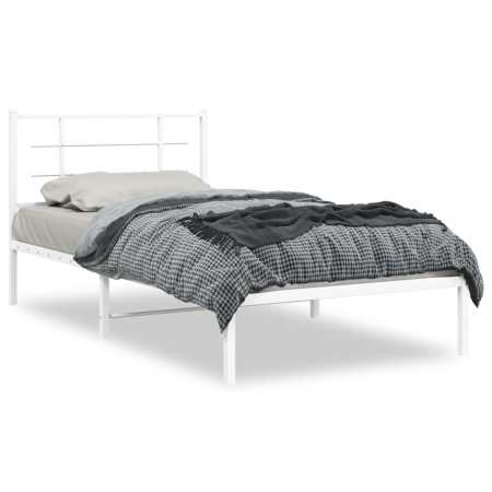 Metal bed frame with white headboard 100x200 cm by , Beds and slatted bases - Ref: Foro24-355605, Price: 56,00 €, Discount: %