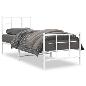 Metal bed frame with headboard and footboard white 75x190 cm by , Beds and slatted bases - Ref: Foro24-355618, Price: 55,99 €...