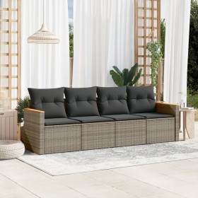 4-piece garden sofa set and gray synthetic rattan cushions by , Garden sets - Ref: Foro24-3258175, Price: 257,58 €, Discount: %