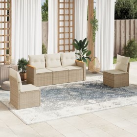 Gartensofa-Set mit Kissen, 5-teilig, beiges synthetisches Rattan von , Gartensets - Ref: Foro24-3258250, Preis: 373,94 €, Rab...