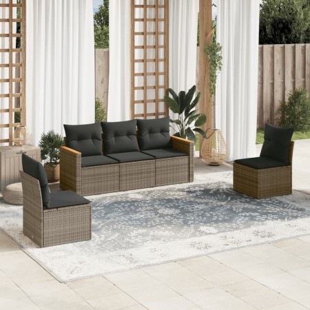 Garden sofa set with cushions 5 pieces gray synthetic rattan by , Garden sets - Ref: Foro24-3258252, Price: 315,87 €, Discoun...