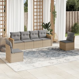 Gartensofa-Set mit Kissen, 6-teilig, beiges synthetisches Rattan von , Gartensets - Ref: Foro24-3258265, Preis: 398,33 €, Rab...