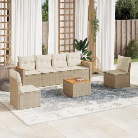 7-teiliges Gartensofa-Set und beige synthetische Rattankissen von , Gartensets - Ref: Foro24-3258271, Preis: 464,99 €, Rabatt: %