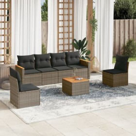 7-piece garden sofa set with gray PE rattan cushions by , Garden sets - Ref: Foro24-3258273, Price: 413,54 €, Discount: %