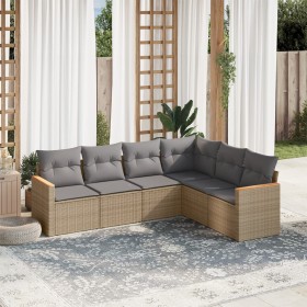 Gartensofa-Set mit Kissen, 6-teilig, beiges synthetisches Rattan von , Gartensets - Ref: Foro24-3258405, Preis: 442,99 €, Rab...