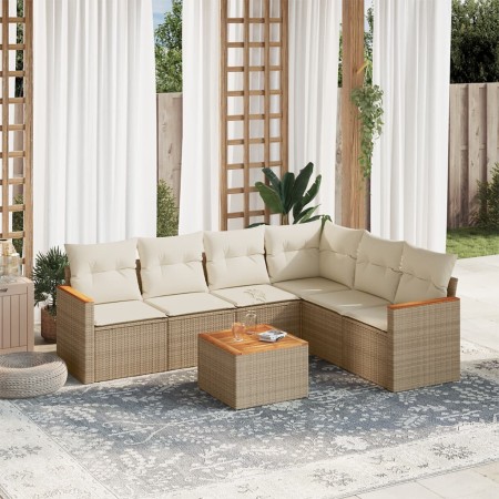 Set sofás de jardín 7 piezas y cojines ratán sintético beige de , Conjuntos de jardín - Ref: Foro24-3258411, Precio: 545,99 €...