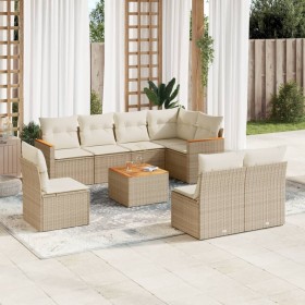 9-teiliges Gartensofa-Set mit beigen synthetischen Rattankissen von , Gartensets - Ref: Foro24-3258453, Preis: 669,99 €, Raba...