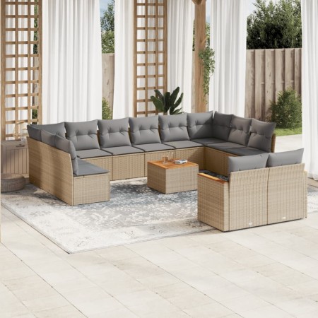 Gartensofa-Set mit Kissen, 13-teilig, beiges synthetisches Rattan von , Gartensets - Ref: Foro24-3258853, Preis: 917,29 €, Ra...