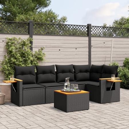 6-teiliges Gartensofa-Set und schwarze synthetische Rattankissen von , Gartensets - Ref: Foro24-3259192, Preis: 423,05 €, Rab...