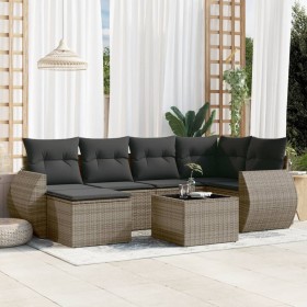 7-piece garden sofa set with gray PE rattan cushions by , Garden sets - Ref: Foro24-3254007, Price: 499,15 €, Discount: %