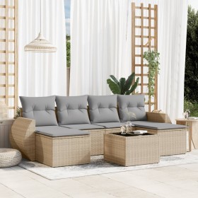 7-teiliges Gartensofa-Set und beige synthetische Rattankissen von , Gartensets - Ref: Foro24-3254066, Preis: 473,21 €, Rabatt: %