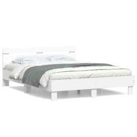 Estructura cama con cabecero madera ingeniería blanco 140x200cm de , Camas y somieres - Ref: Foro24-3207420, Precio: 122,89 €...