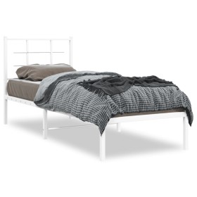 Estructura de cama de metal con cabecero blanco 75x190 cm de , Camas y somieres - Ref: Foro24-355600, Precio: 51,20 €, Descue...